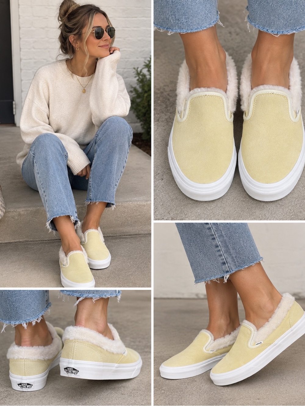 Cozy Shearling-Lined Slip-On Sneakers - Pale Yellow